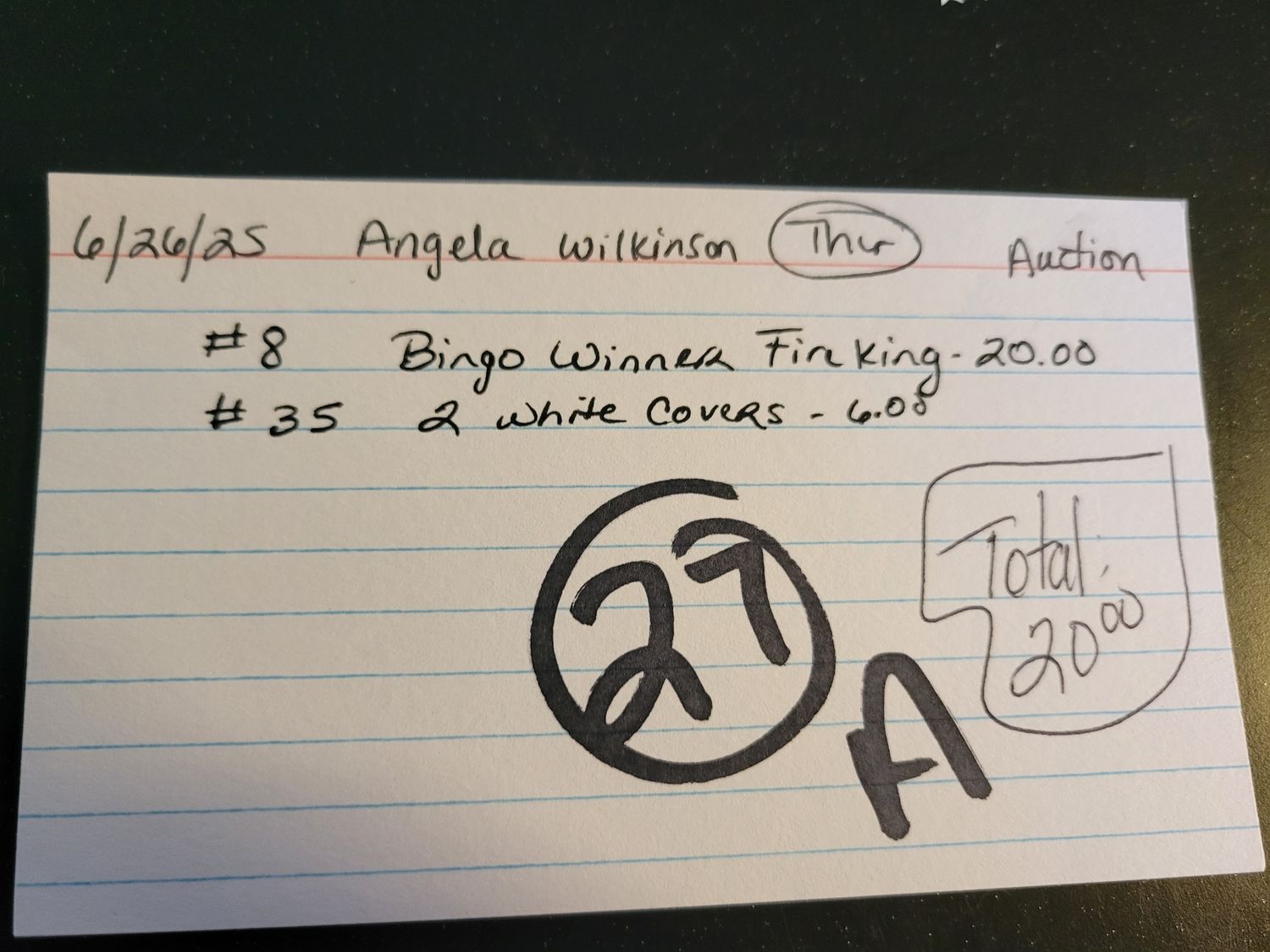 Angela Wilkinson 6/26/25 auction