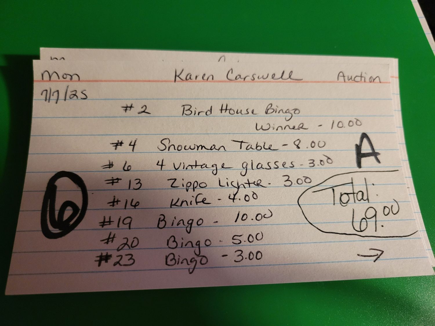 Karen carswell 7/7/25 auction
