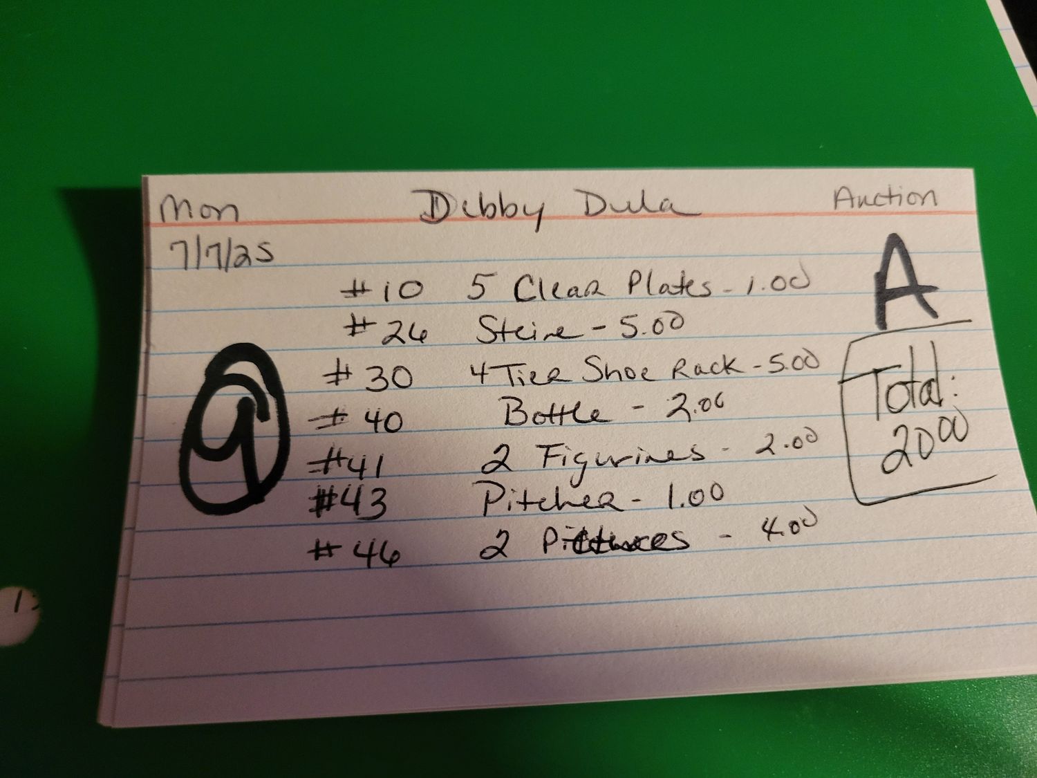 Debbie dula 7/7/25 auction