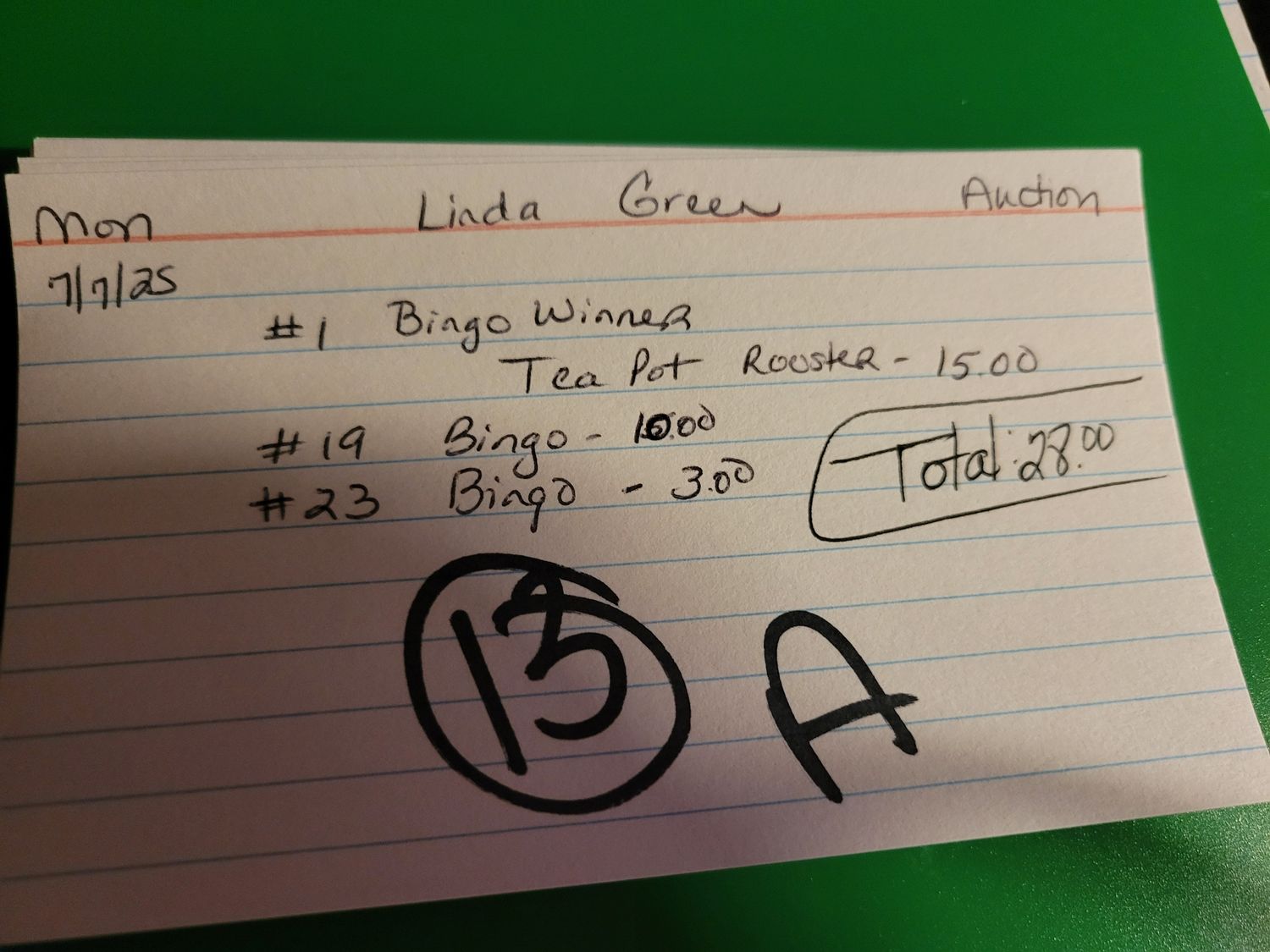 Linda green 7/725 auction