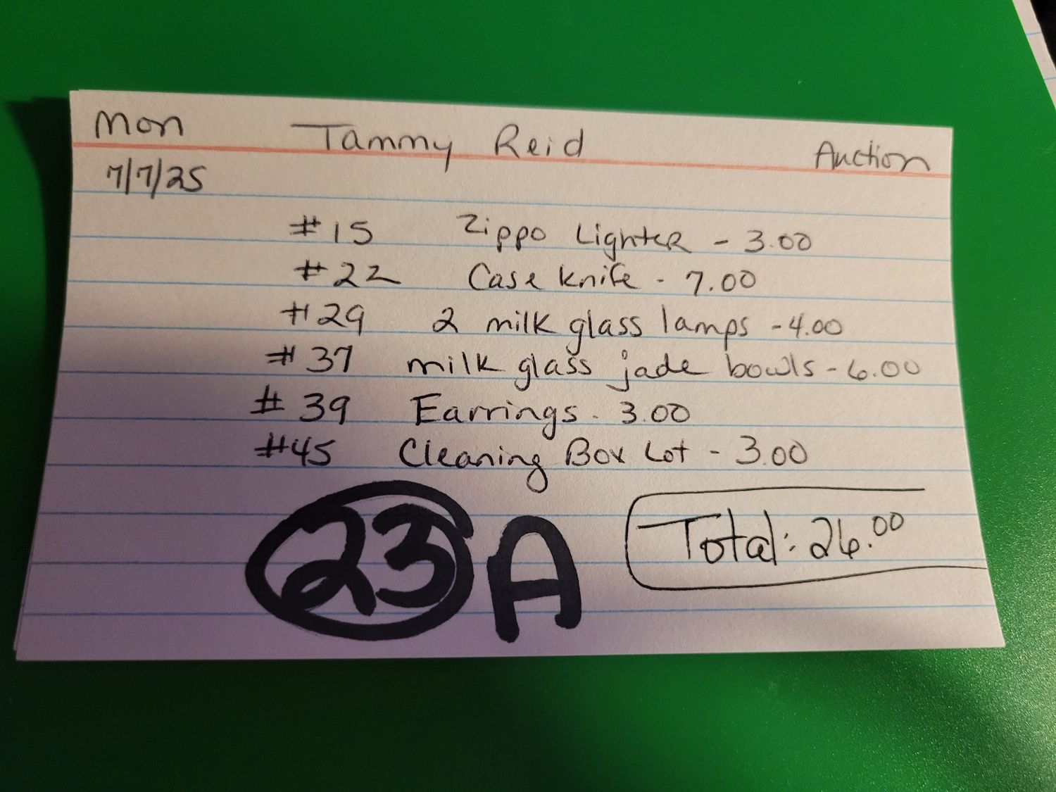 Tammy Reid 7/7/25 auction
