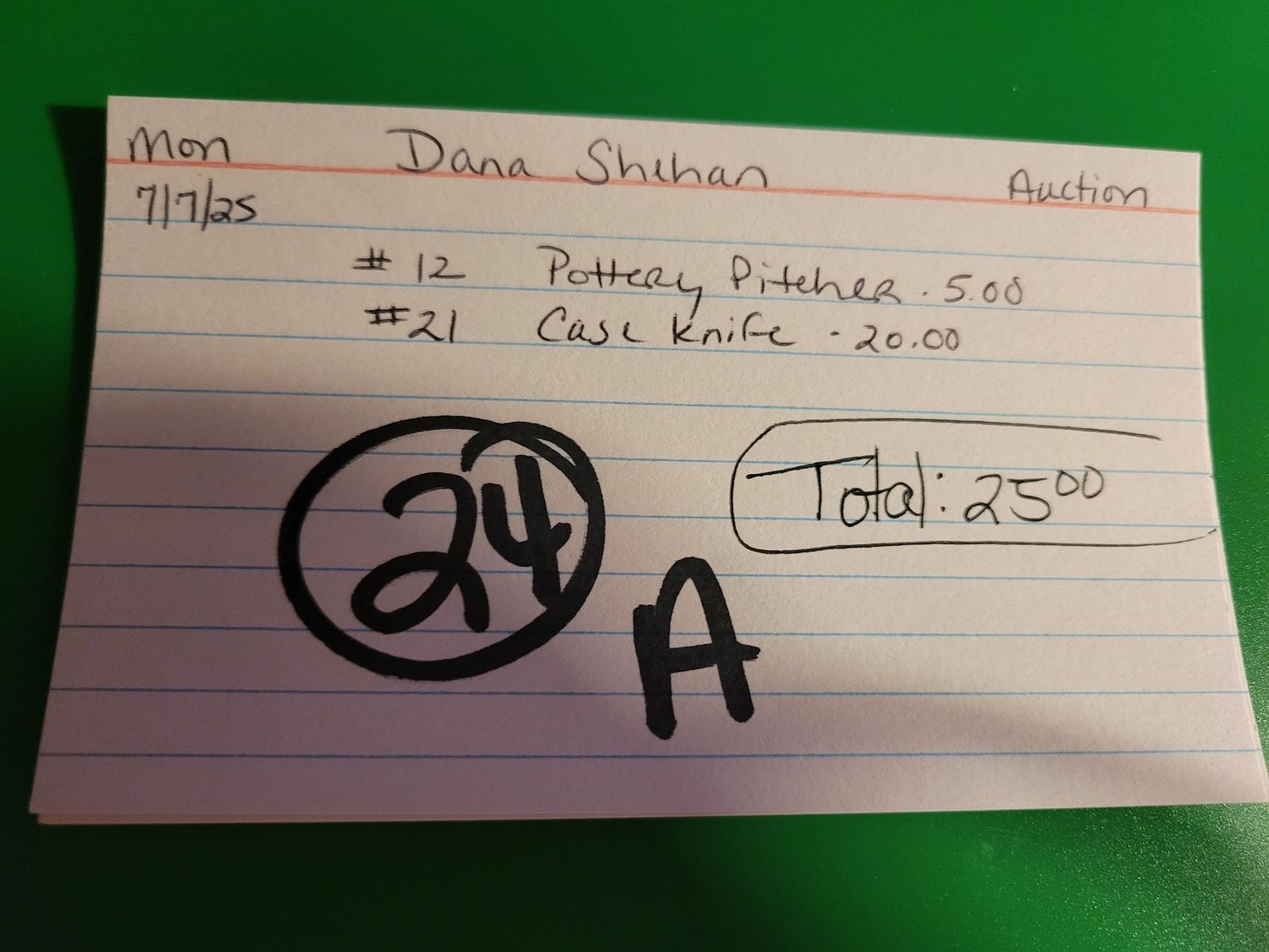 Dana shehan 7/7/25 auction