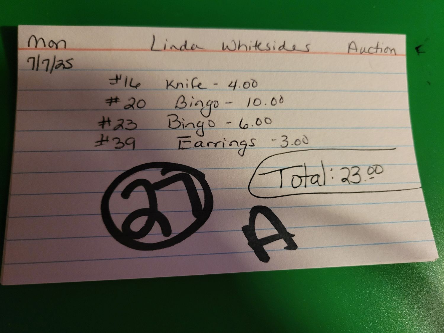 Linda whitesides 7/7/25 auction