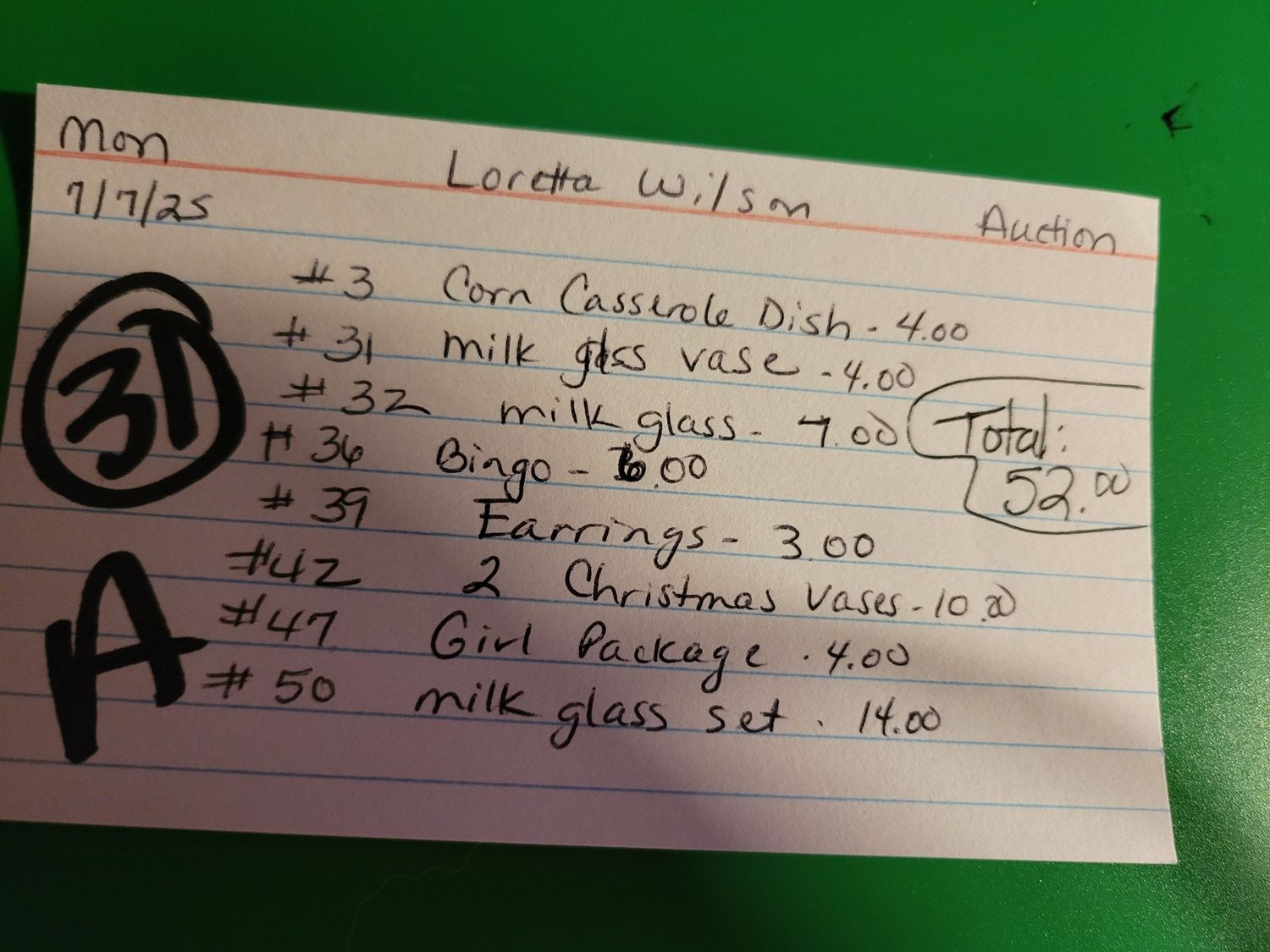 Loretta Wilson 7/7/25 auction