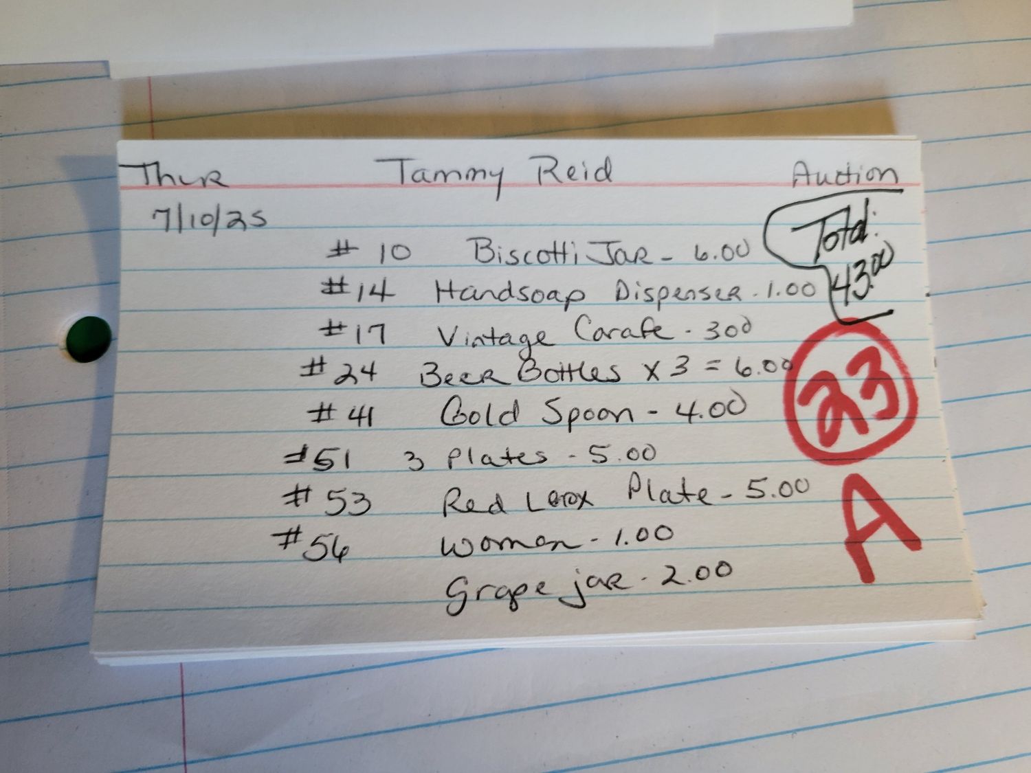 Tammy Reid  auction 7/10/25