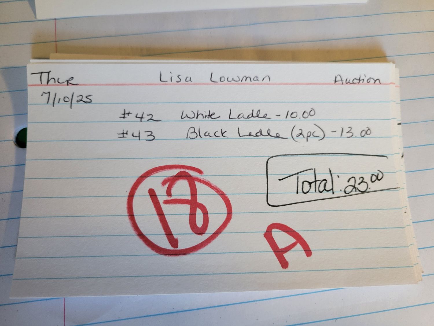 Lisa lowman 7/10/25 auction