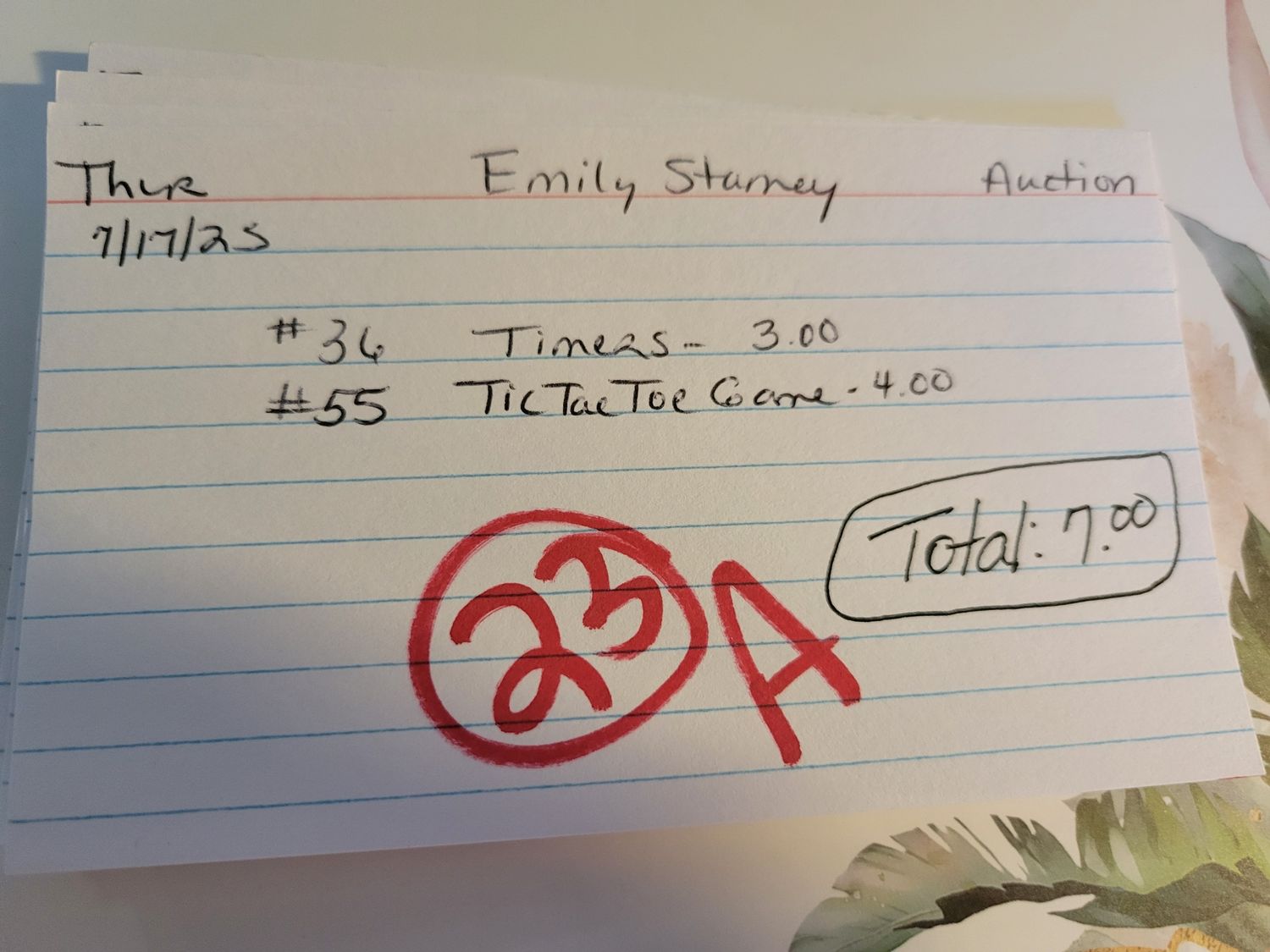 Emily stamey  auction 7/17/25