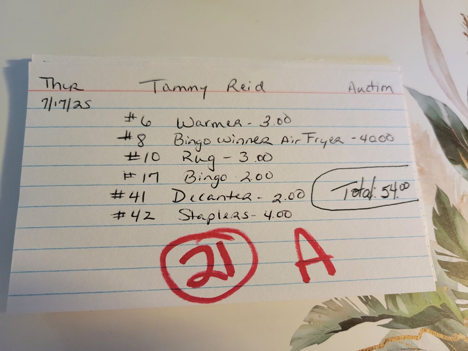 Tammy Reid auction 7/17/25
