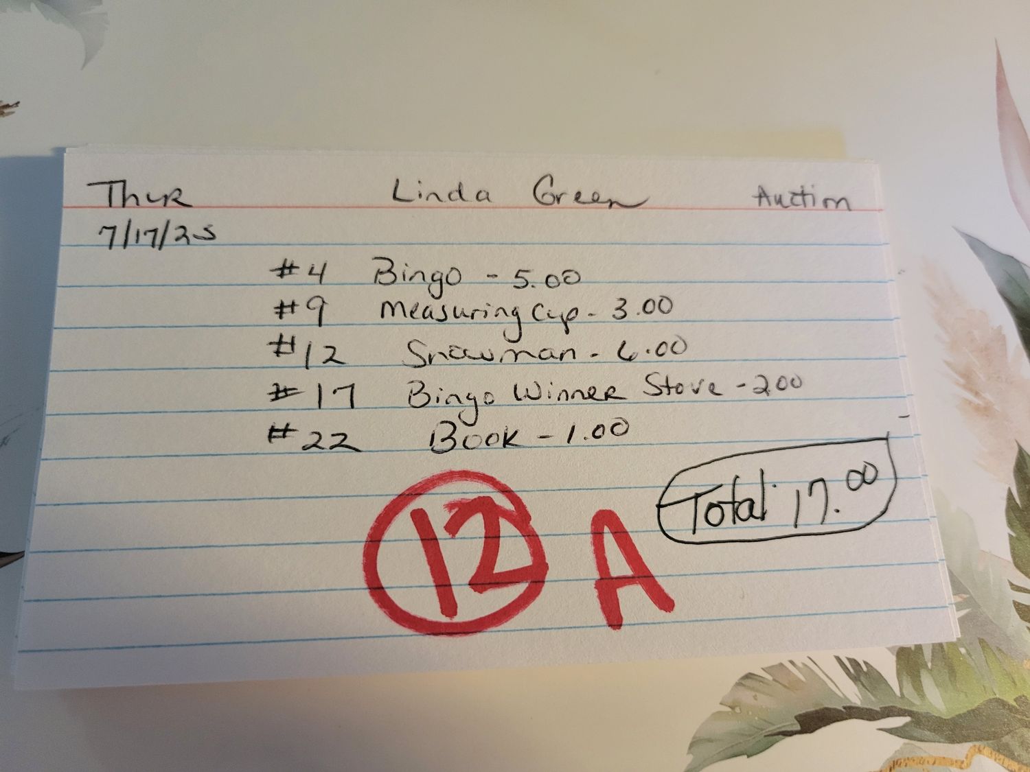 Linda green 7/17/25 auction