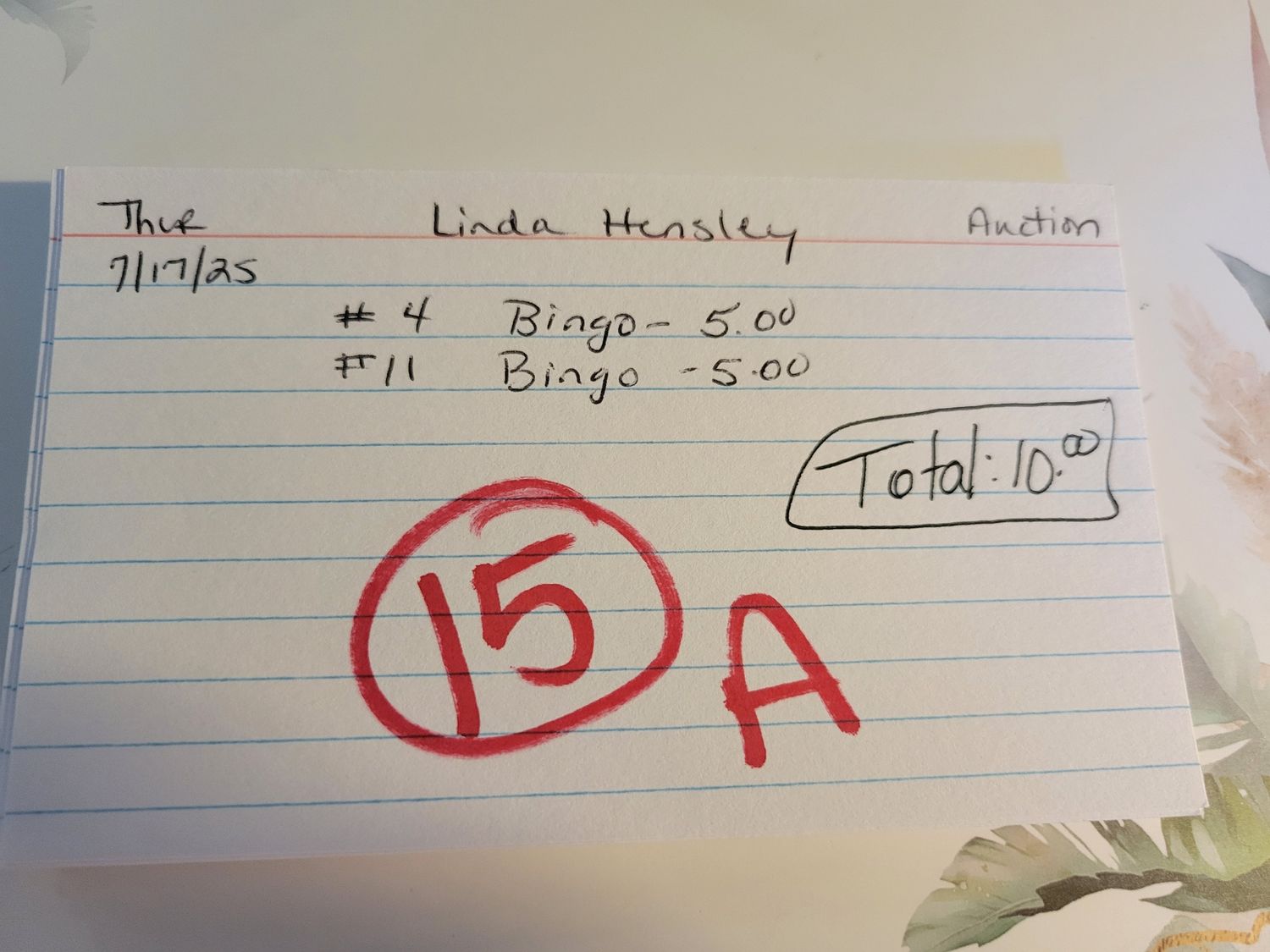 Linda hensley  auction 7/17/25