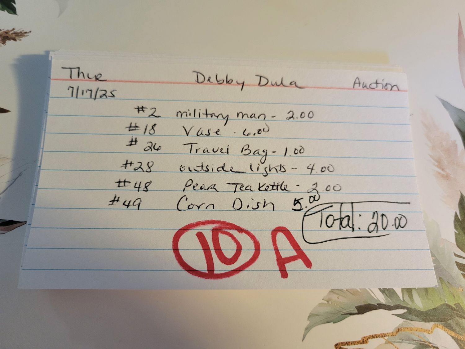 Debbie dula 7/17/25 auction