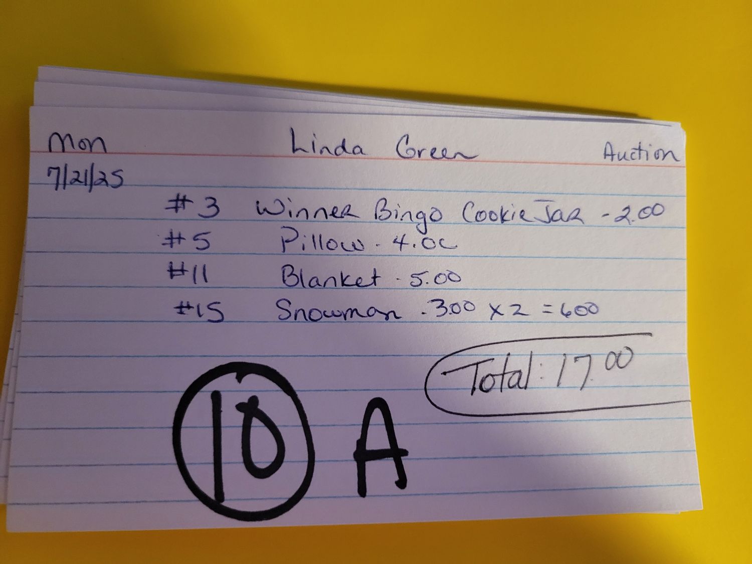 Linda green 7/21/25 auction