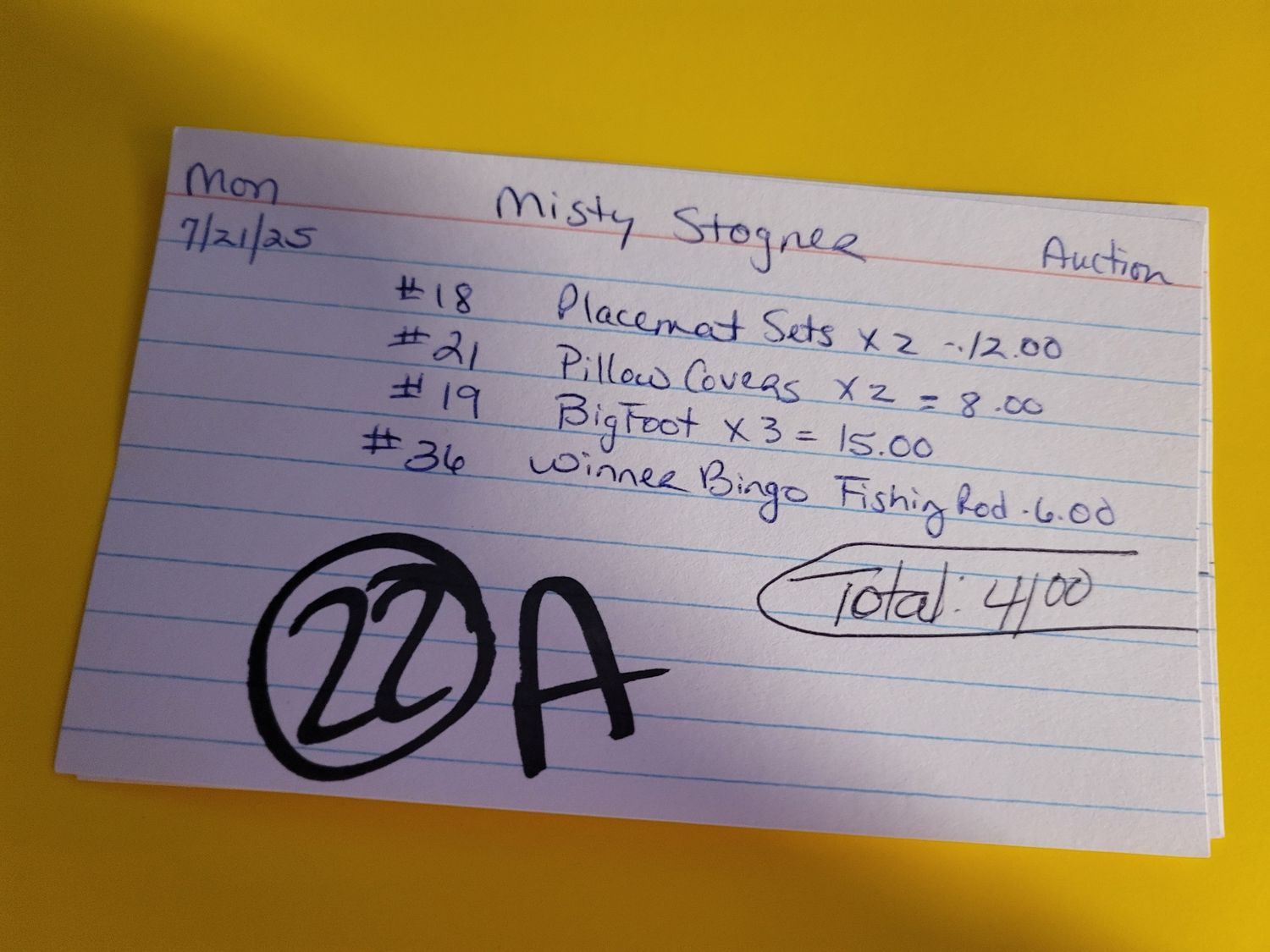 Misty stogner 7/21/25 auction