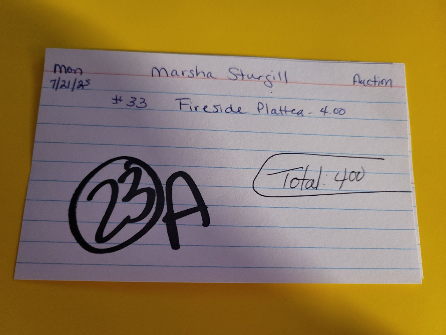 Marsha sturgill 7/21/25 auction
