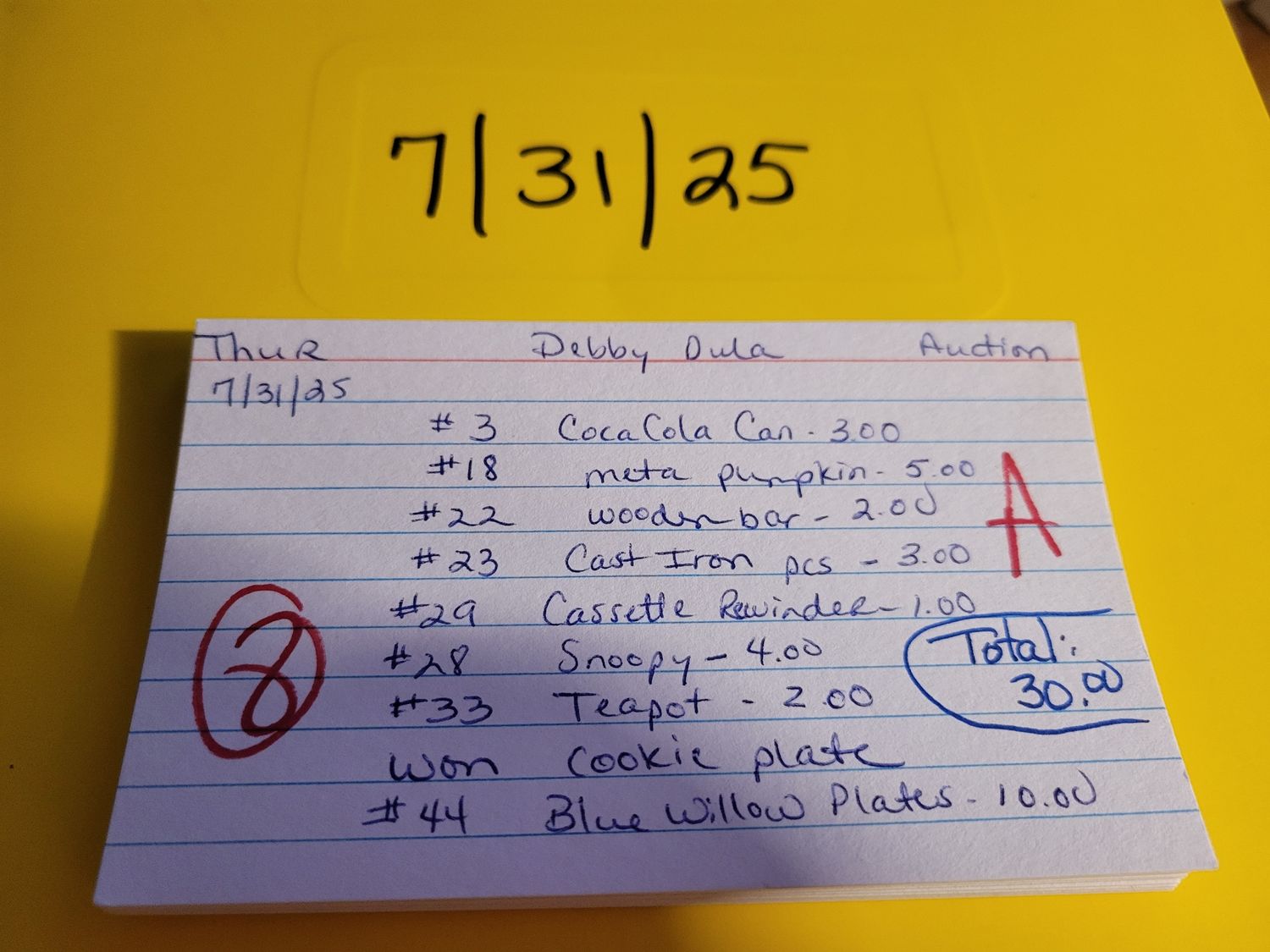 Debbie dula 7/31/25 auction