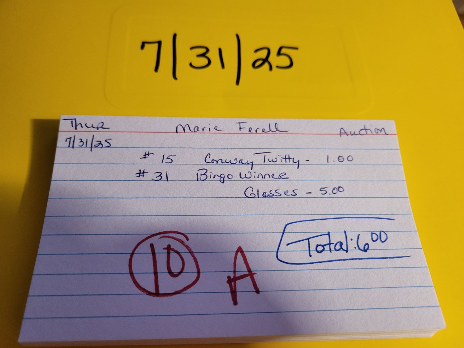 Marie Ferrell 7/31/15 auction