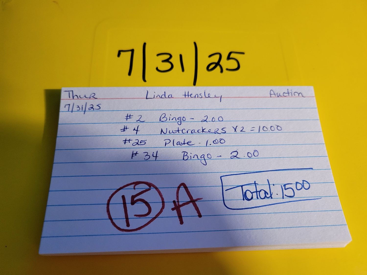 Linda hensley 7/31/25 auction