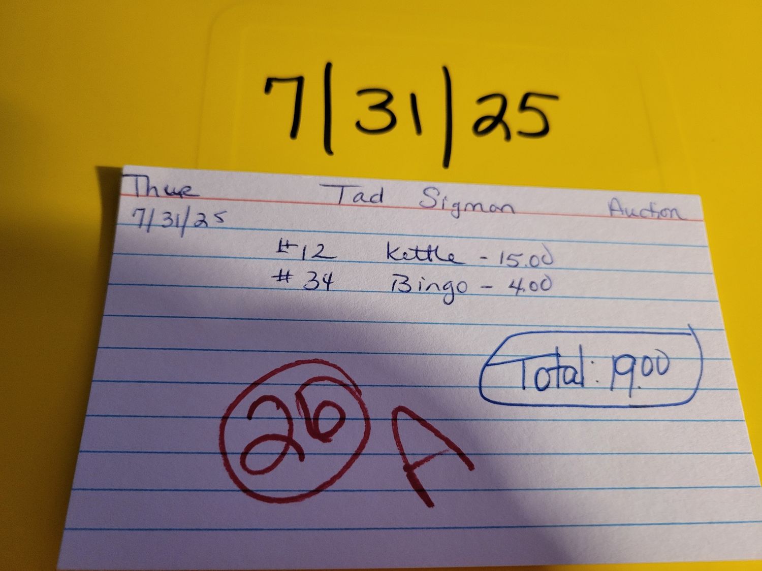Tad sigmon 7/31/25 auction