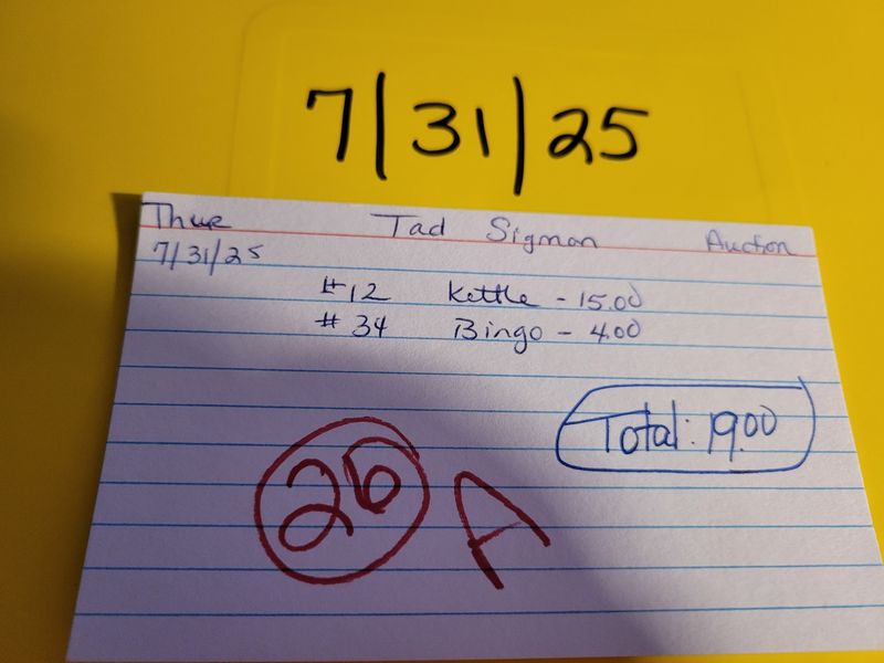 Tad sigmon 7/31/25 auction