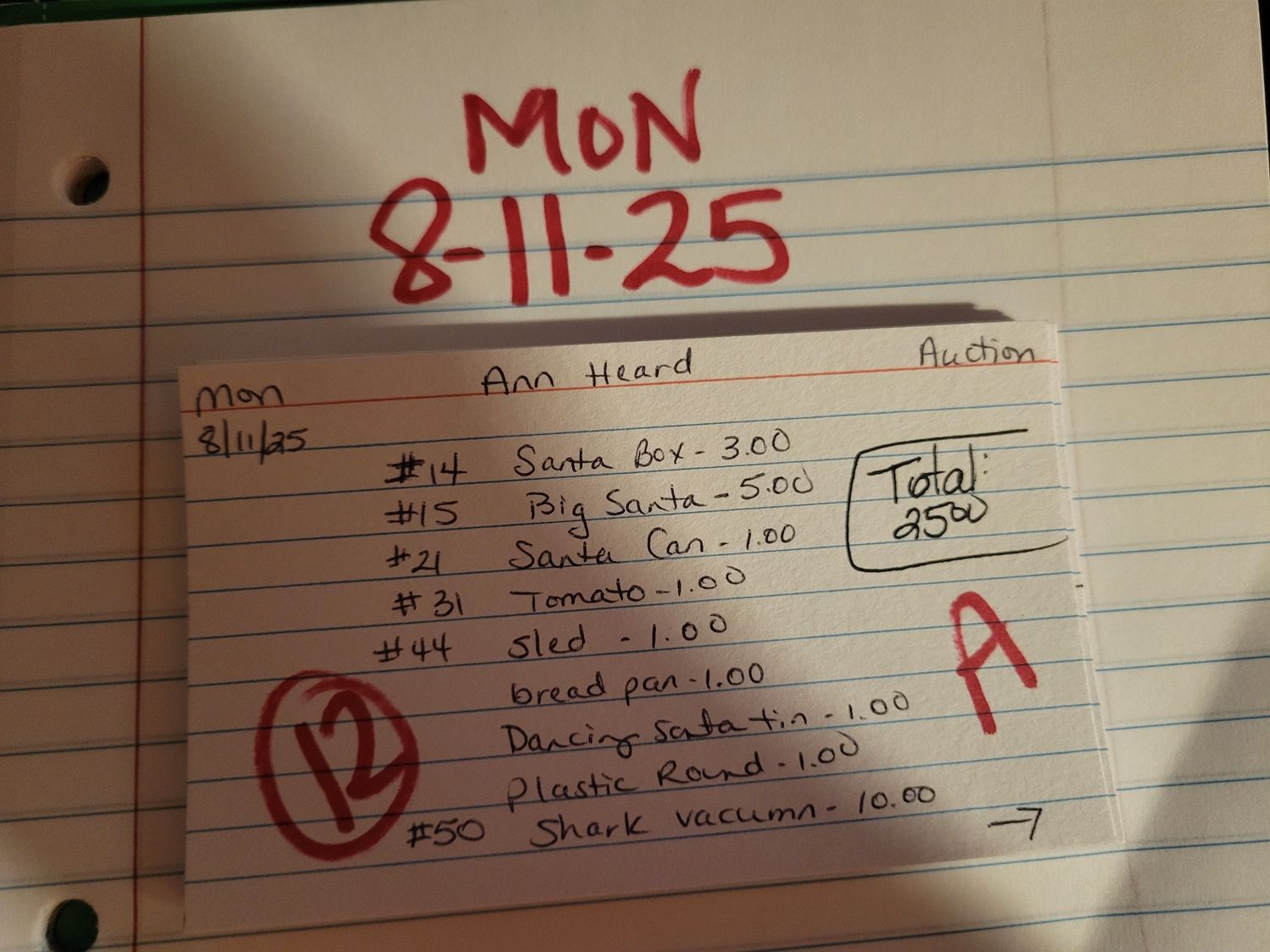 Ann heard 8/11/25 auction