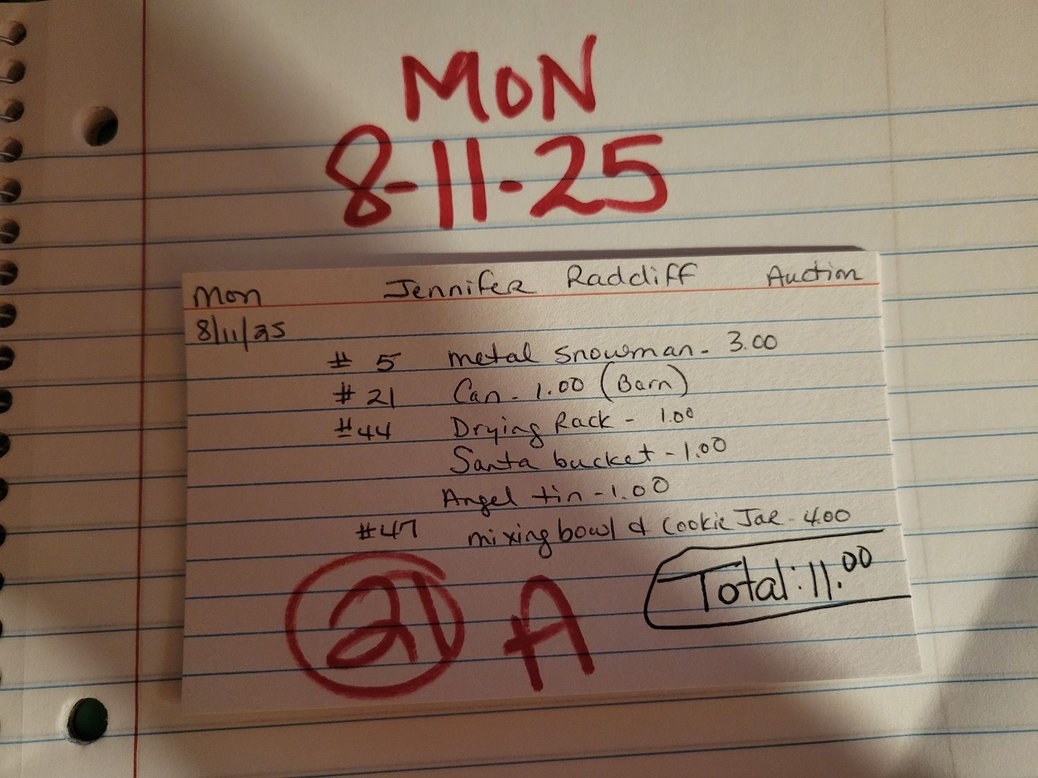 Jennifer radcliff 8/11/25 auction