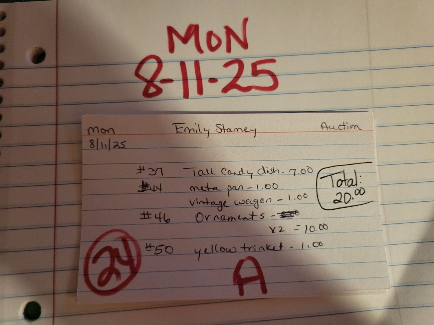 Emily stamey 8/11/25 auction