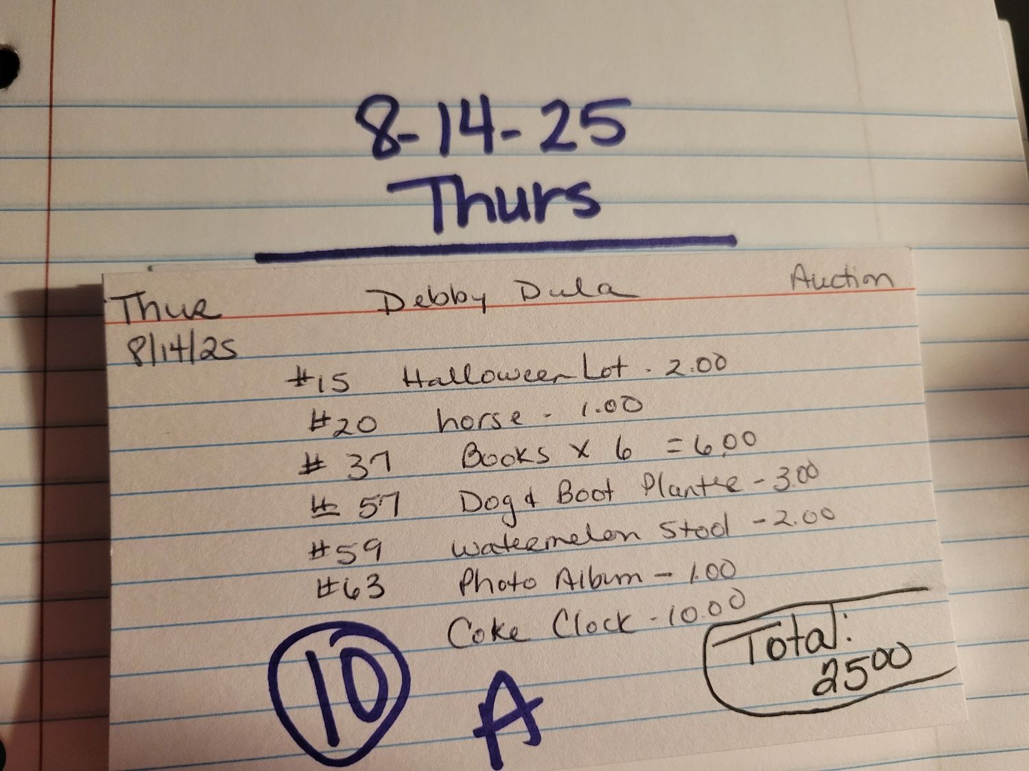 Debbie dula 8/14/25 auction