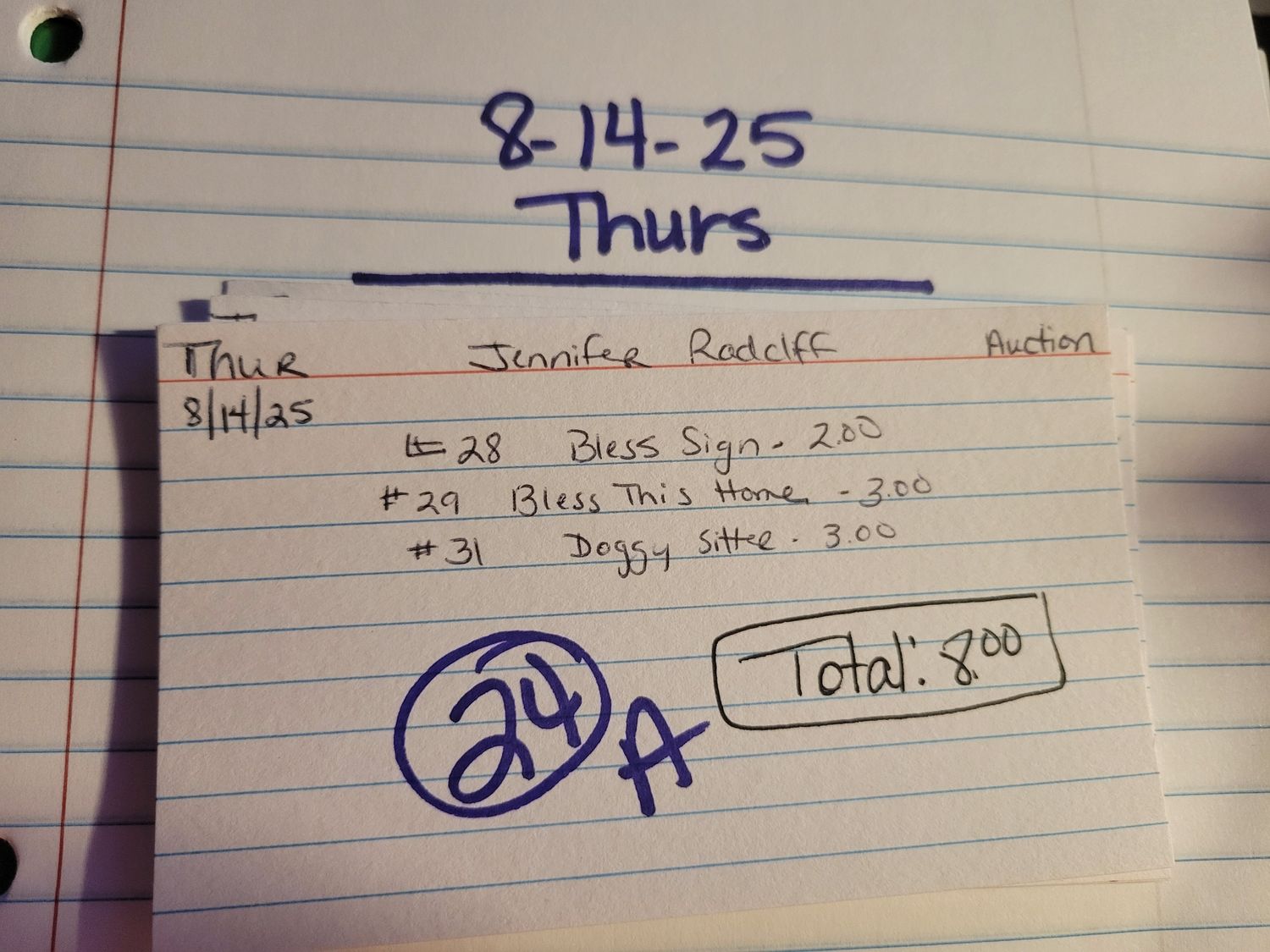 Jennifer radcliff 8/14/25 auction