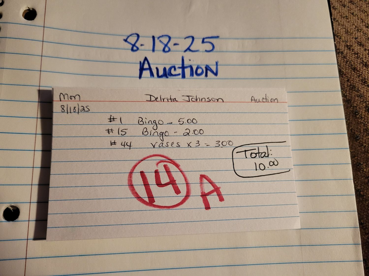 Delrita johnson 8/18/25 auction