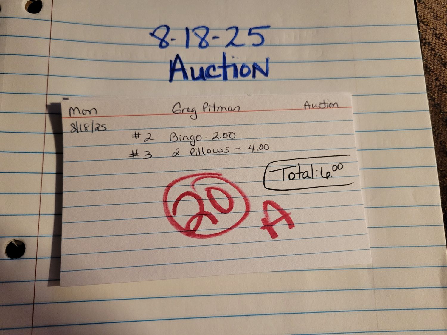 Greg Pitman 8/18/25 auction