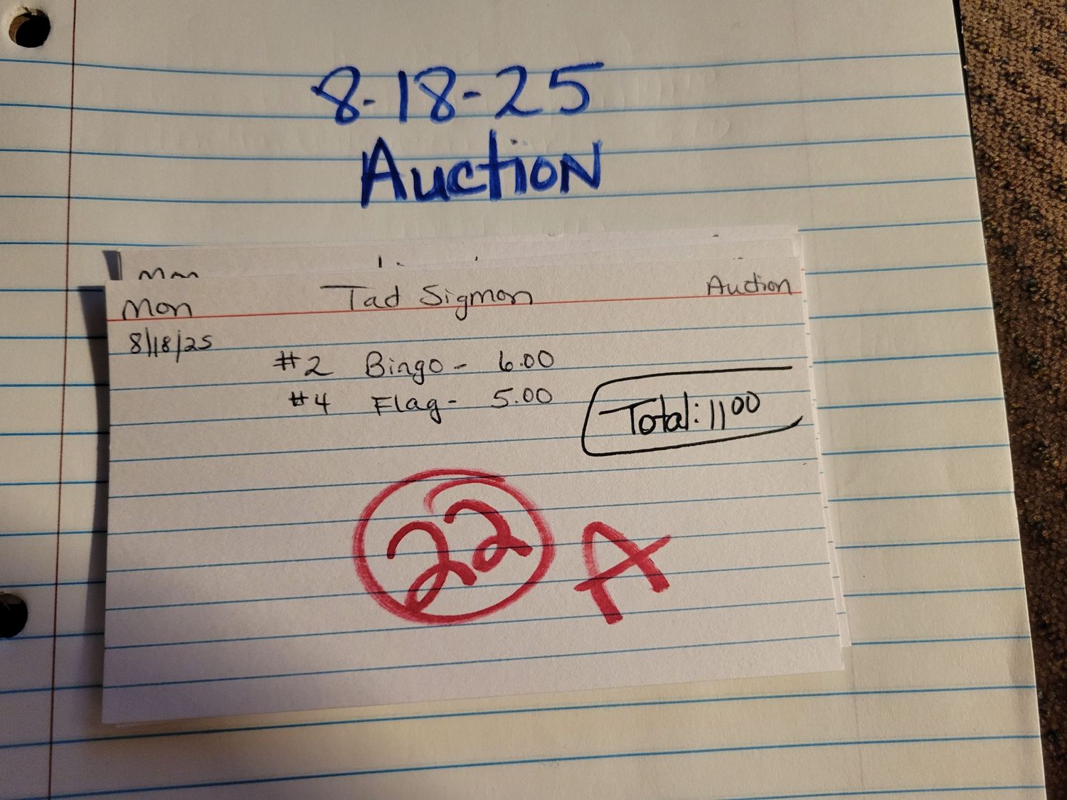 Tad sigmon auction 8/18/25