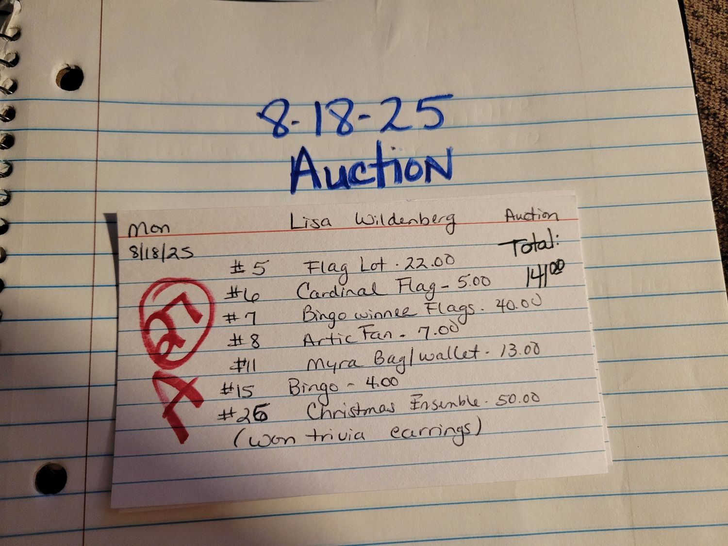 Lisa wildenberg 8/18/25  auction