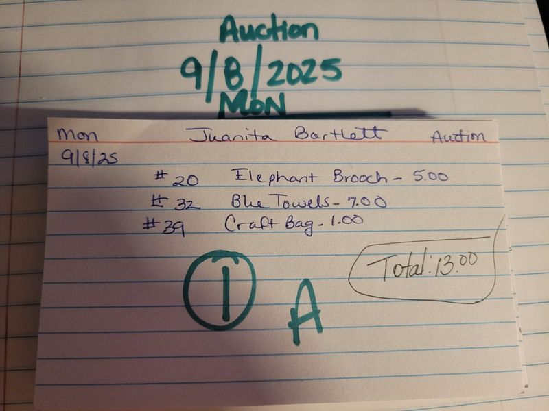 Juanita bartlett auction 9/8/25