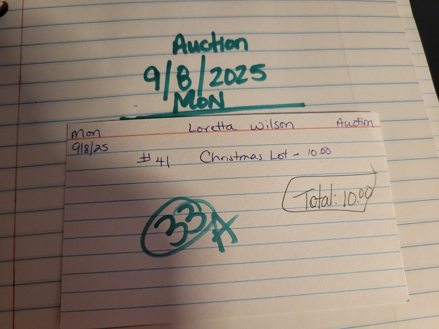 Loretta Wilson  auction 9/8/25