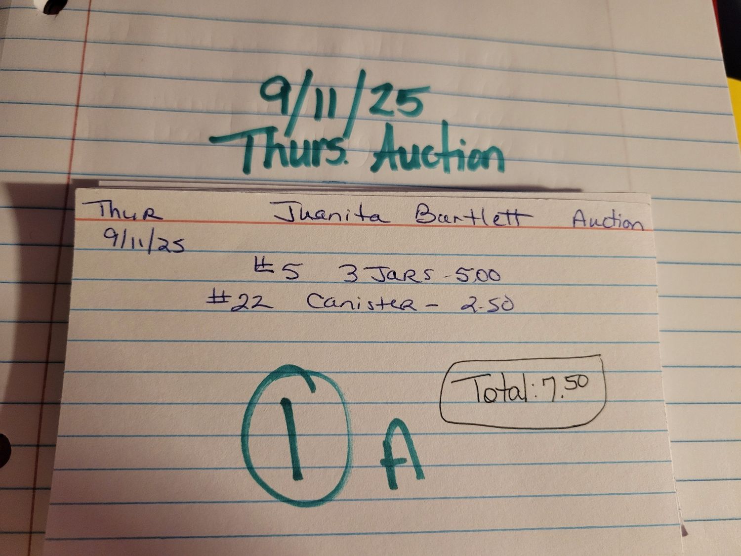 Juanita bartlett auction 9/11/25