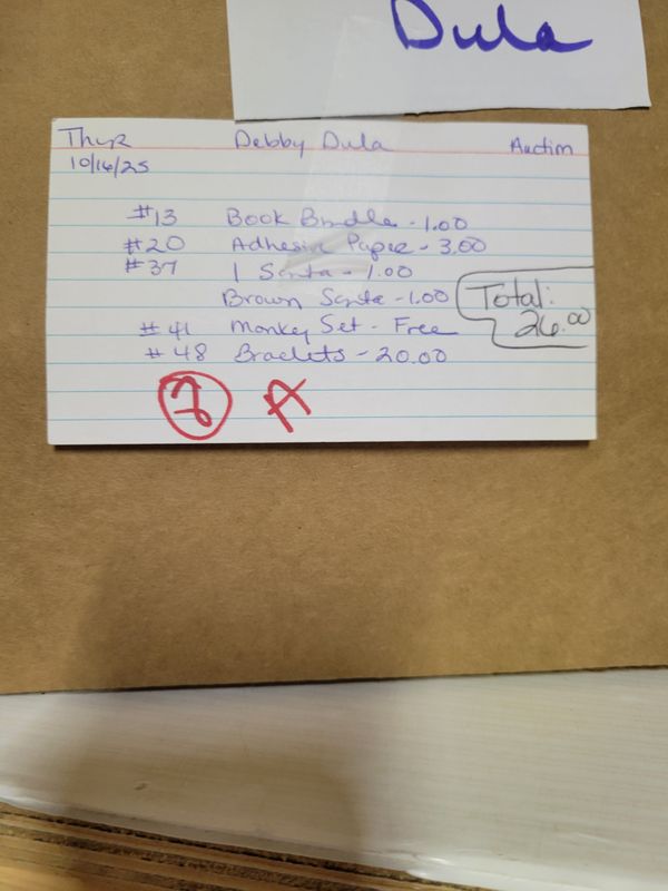 Debbie dula 10/16/25 auction