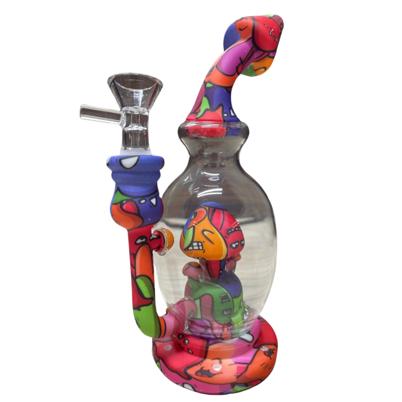 BONG GLASS SILICONE WT MUSHROOM WATERPIPE 8&quot;