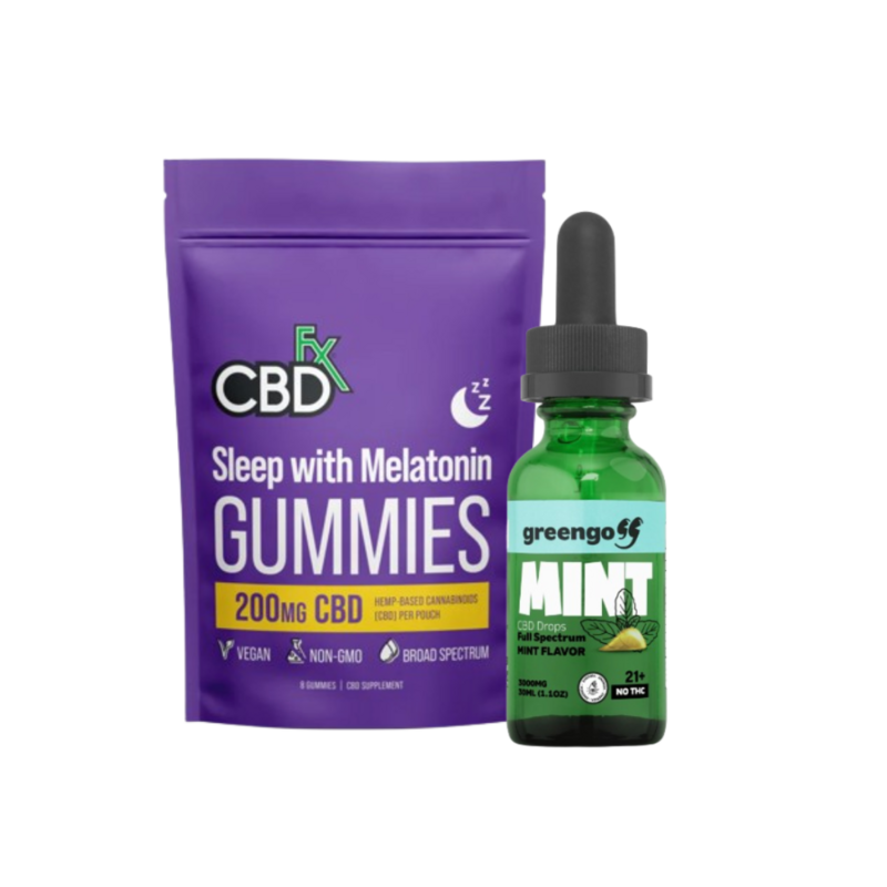 CBD FX GREENGO KIT GUMMIES CBD FX + GREENGO DROPS MINT 3000MG, GOMITAS: MELATONIN, GOTERO: ENERGY MINT