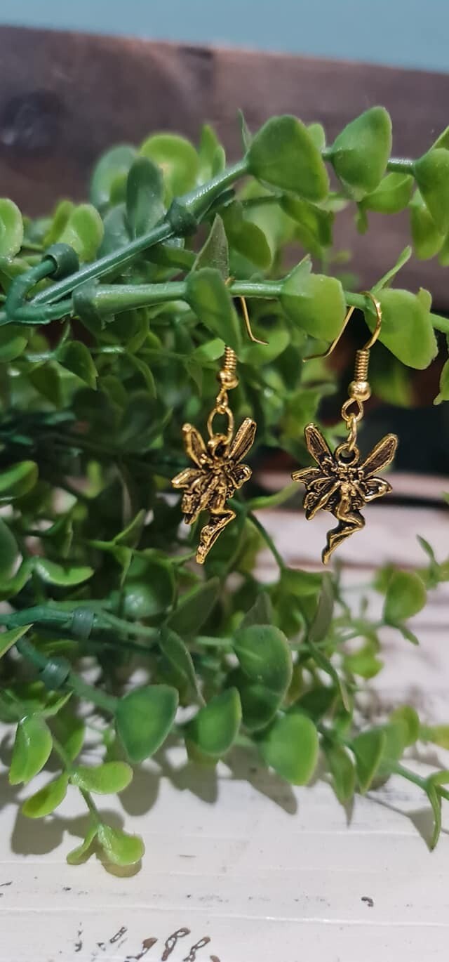 Gold fairy dangle earrings