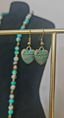 Turquoise Patina heart earrings