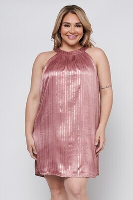 MAUVE GOLD FOIL LINES SLEEVE LESS PLUS SIZE MIDI DRESS WITH LINING