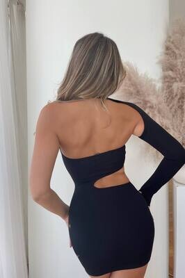 Sexy One Shoulder Long Sleeve Bodycon Mini Dress Ruched Cut Out Party Dresses