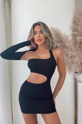 Sexy One Shoulder Long Sleeve Bodycon Mini Dress Ruched Cut Out Party Dresses