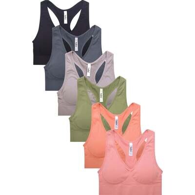 LADIES SEAMLESS RACERBACK SPORTS BRA (6 pack)