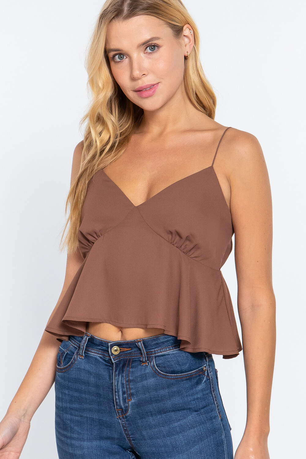 Women&#39;s PEPLUM WOVEN CAMI TOP