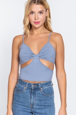 Women&#39;s V-NECK W/BOW DETAIL SIDE CUT-OUT KNIT CAMI TOP