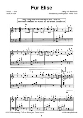 Playalong-Set „Für Elise” (Ludwig van Beethoven)