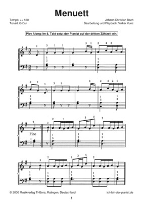 Playalong-Set „Menuett” (Johann Christian Bach)