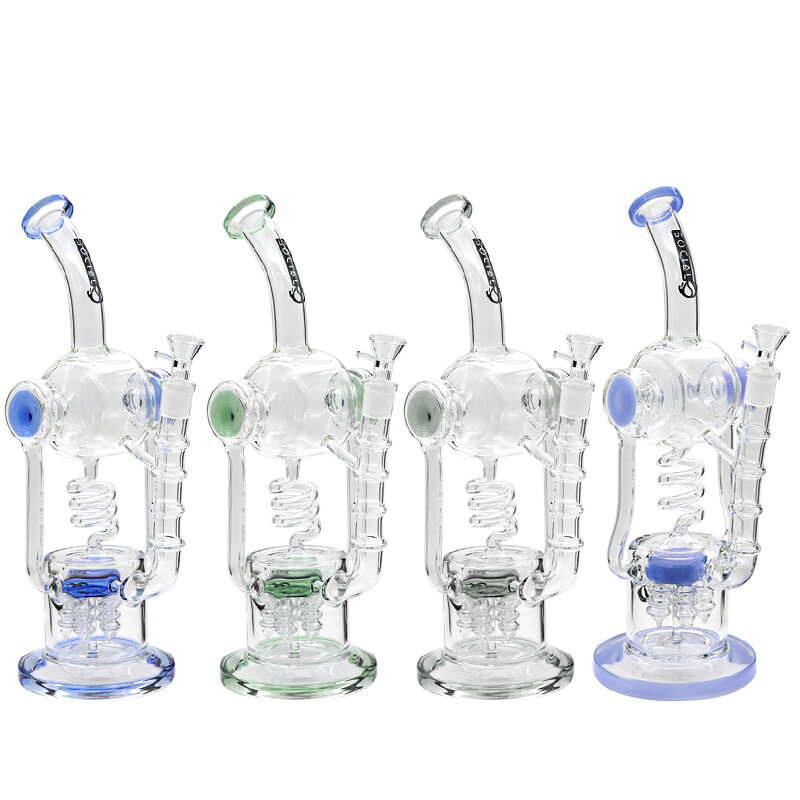 Social AKASHA Dual Cylinder Coil Perc Recycler Waterpipe (A949) | 14.5 inch