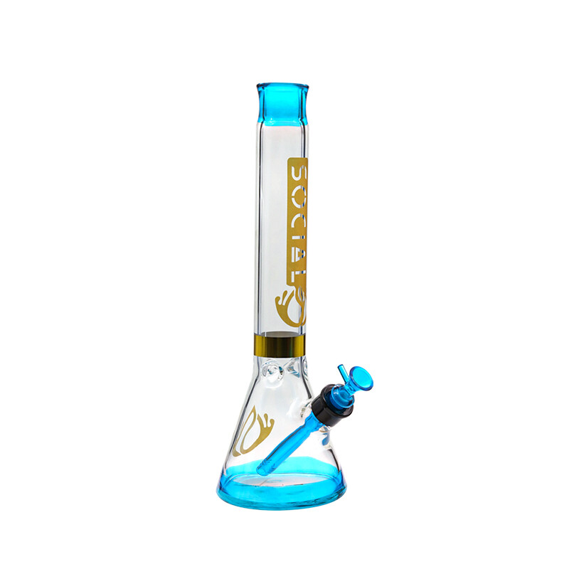 Social CASTOR Gold Foiled Beaker Waterpipe (MK-05) | 16 inch, Color: Blue